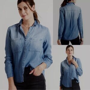 Cloth & Stone x Evereve LS Denim Shirttail Button Down Pockets Tencel SZ Small